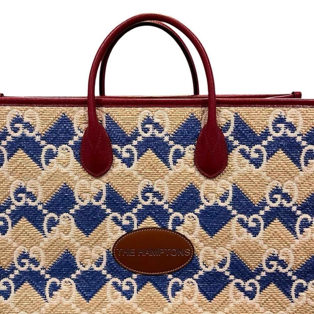 GUCCI
Raffia GG Monogram Hamptons Tote Bag Beige Blue - Picture 4 of 11